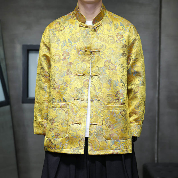 Costume Tang chinois à boutons de grenouille Buddha Stones, chemise longue à col montant, veste pour hommes - Or - US/UK/AU46，EU56 (5XL) - image 17