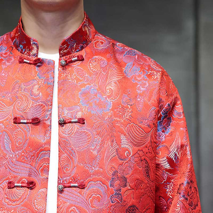 Costume Tang chinois à boutons de grenouille Buddha Stones, chemise longue à col montant, veste pour hommes - image 14