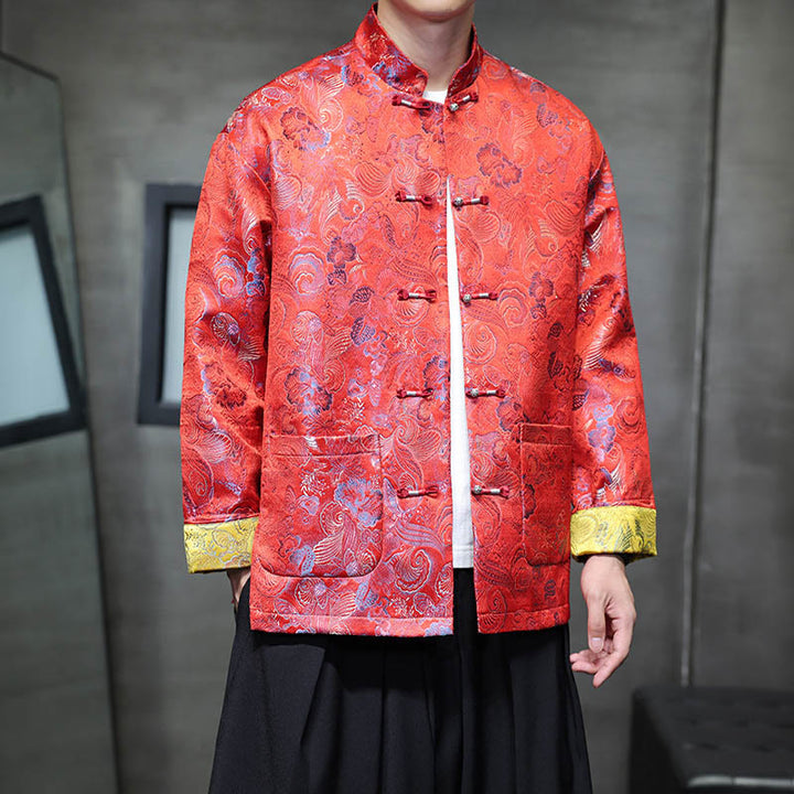 Costume Tang chinois à boutons de grenouille Buddha Stones, chemise longue à col montant, veste pour hommes - image 12