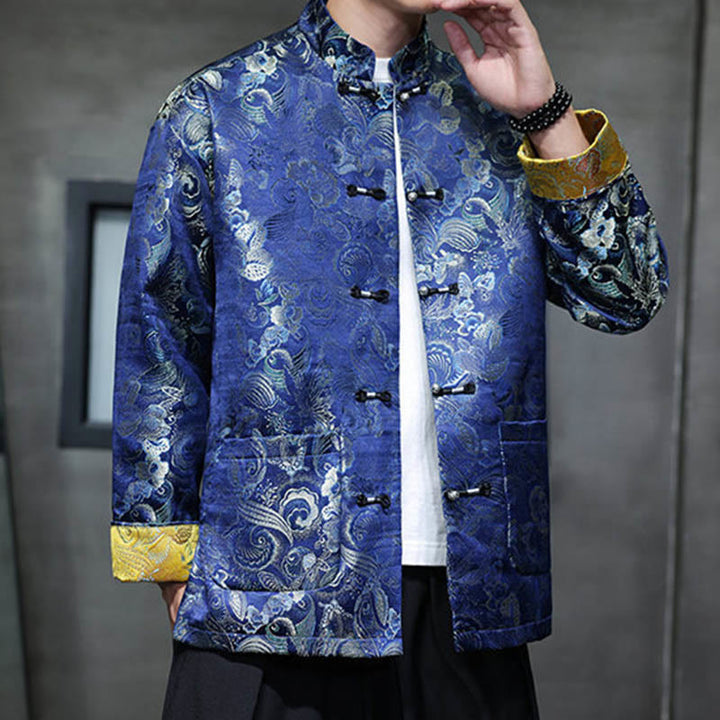 Costume Tang chinois à boutons de grenouille Buddha Stones, chemise longue à col montant, veste pour hommes - image 27