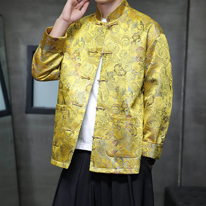 Costume Tang chinois à boutons de grenouille Buddha Stones, chemise longue à col montant, veste pour hommes - image 18