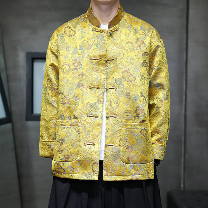 Costume Tang chinois à boutons de grenouille Buddha Stones, chemise longue à col montant, veste pour hommes - Or - US/UK/AU46，EU56 (5XL) - image 18