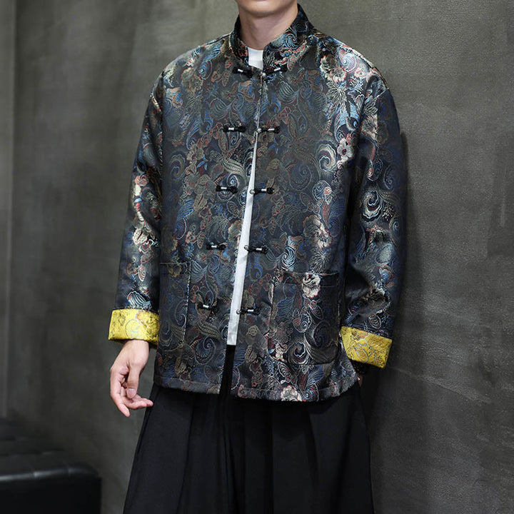 Costume Tang chinois à boutons de grenouille Buddha Stones, chemise longue à col montant, veste pour hommes - image 1
