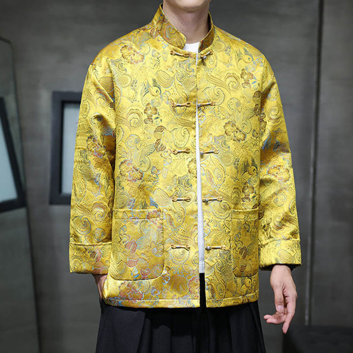 Costume Tang chinois à boutons de grenouille Buddha Stones, chemise longue à col montant, veste pour hommes - image 20