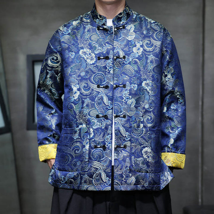 Costume Tang chinois à boutons de grenouille Buddha Stones, chemise longue à col montant, veste pour hommes - Bleu moyen - US/UK/AU46，EU56 (5XL) - image 25