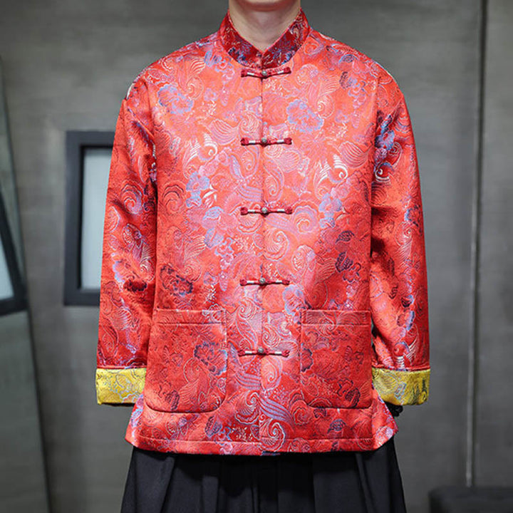 Costume Tang chinois à boutons de grenouille Buddha Stones, chemise longue à col montant, veste pour hommes - OrangeRouge - US/UK/AU46，EU56 (5XL) - image 8