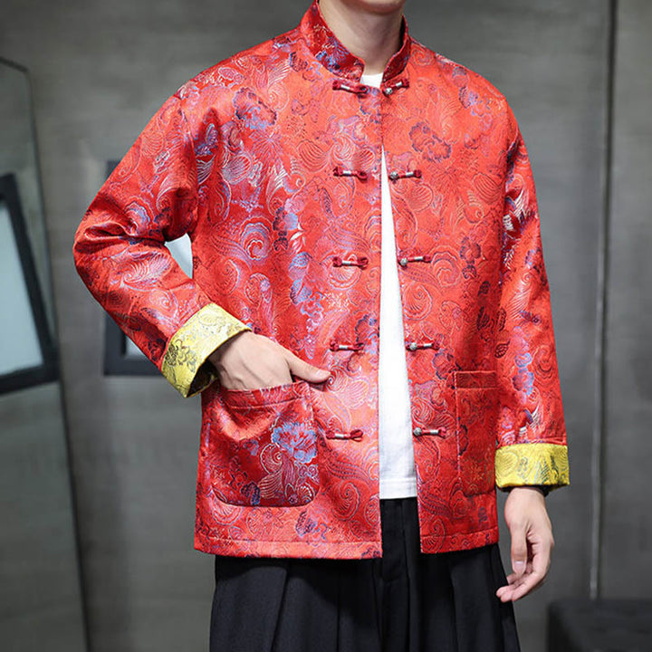 Costume Tang chinois à boutons de grenouille Buddha Stones, chemise longue à col montant, veste pour hommes - image 10