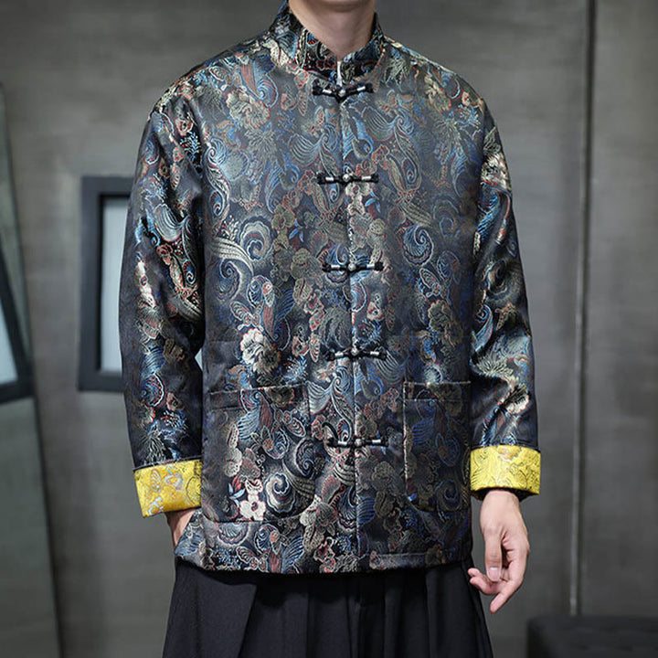 Costume Tang chinois à boutons de grenouille Buddha Stones, chemise longue à col montant, veste pour hommes - image 3