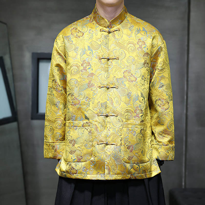 Costume Tang chinois à boutons de grenouille Buddha Stones, chemise longue à col montant, veste pour hommes - image 23