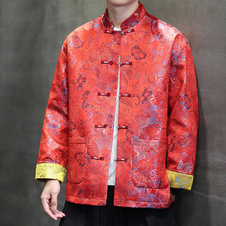 Costume Tang chinois à boutons de grenouille Buddha Stones, chemise longue à col montant, veste pour hommes - image 8