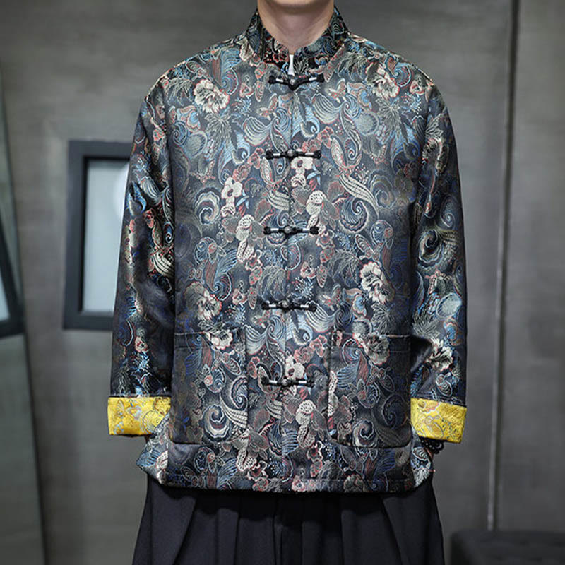 Costume Tang chinois à boutons de grenouille Buddha Stones, chemise longue à col montant, veste pour hommes - Bleu royal - US/UK/AU46，EU56 (5XL) - image 0