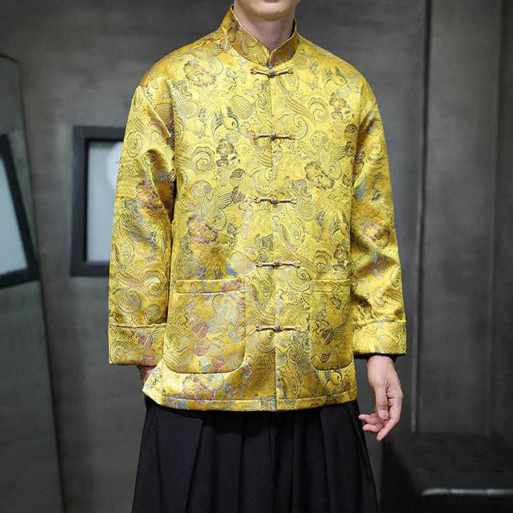 Costume Tang chinois à boutons de grenouille Buddha Stones, chemise longue à col montant, veste pour hommes - image 22