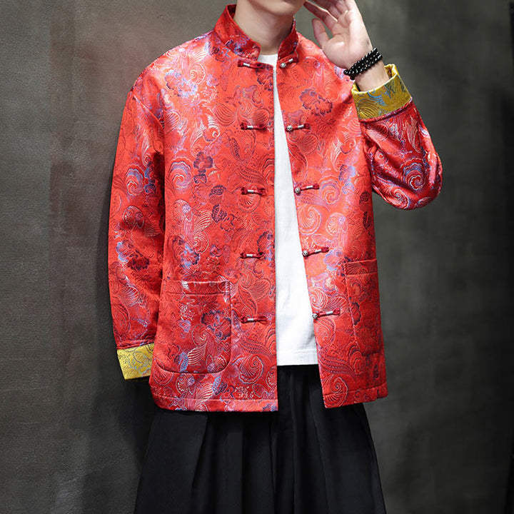 Costume Tang chinois à boutons de grenouille Buddha Stones, chemise longue à col montant, veste pour hommes - image 11
