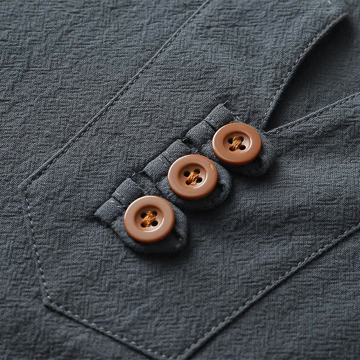 T-shirt homme Buddha Stones, couleur unie, manches courtes, col en V à trois boutons, doux au toucher - image 4