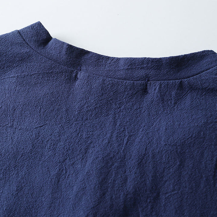 T-shirt homme ample Buddha Stones, couleur unie, manches courtes, col cranté boutonné, doux - image 6