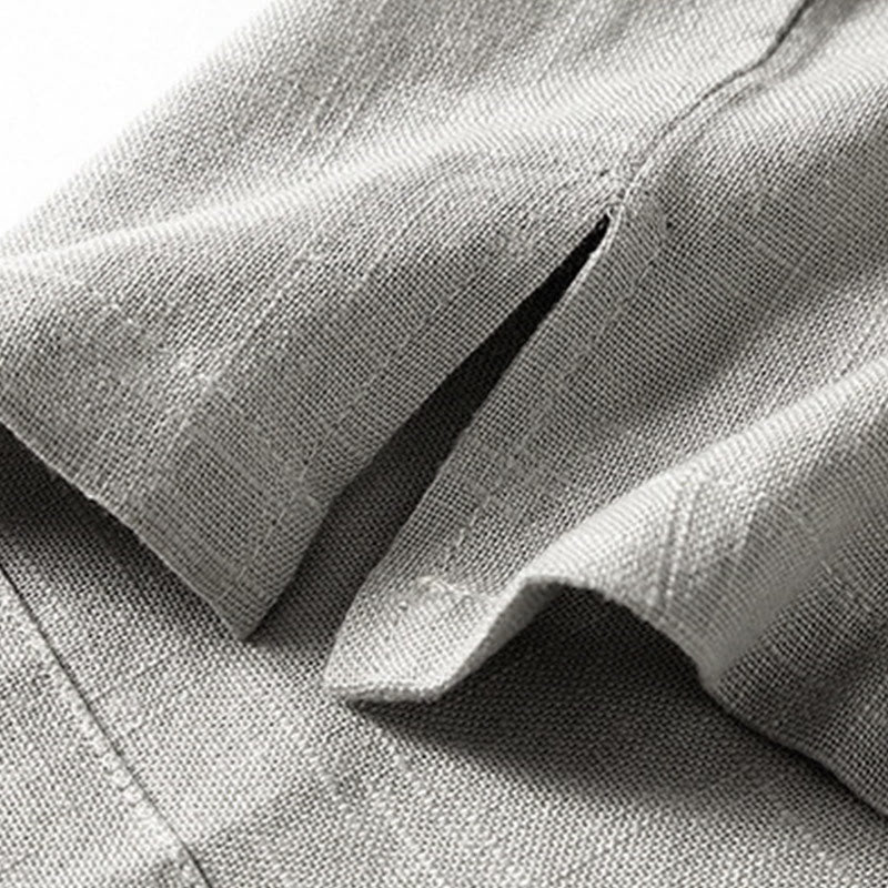 Chemise ample pour homme Buddha Stones, couleur unie, col cranté, manches courtes, confortable, bouton, chemise en coton et lin respirant - image 10