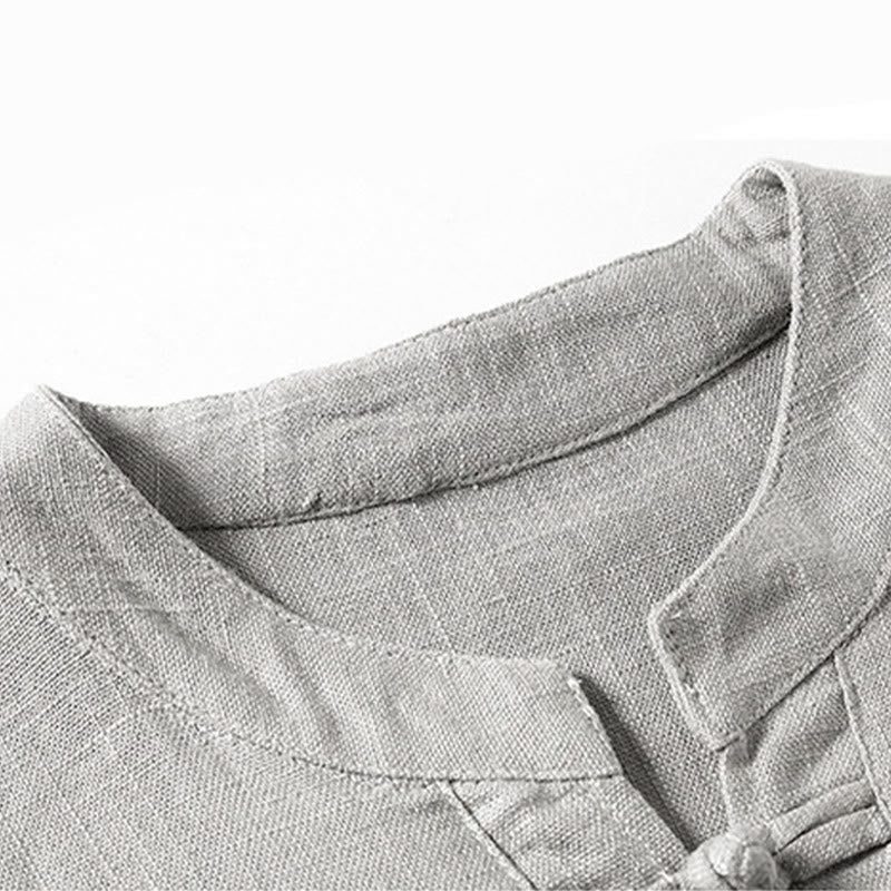 Chemise ample pour homme Buddha Stones, couleur unie, col cranté, manches courtes, confortable, bouton, chemise en coton et lin respirant - image 7