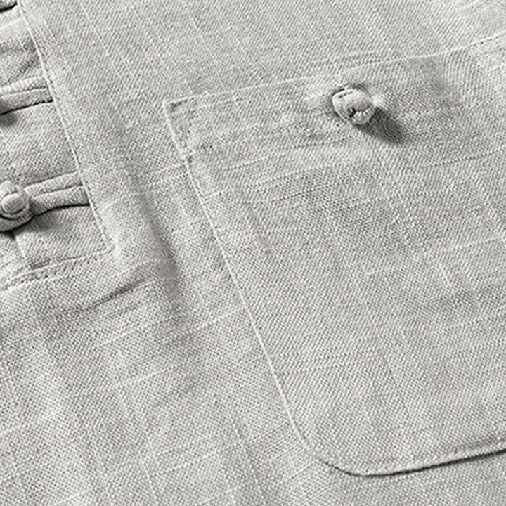 Chemise ample pour homme Buddha Stones, couleur unie, col cranté, manches courtes, confortable, bouton, chemise en coton et lin respirant - image 9