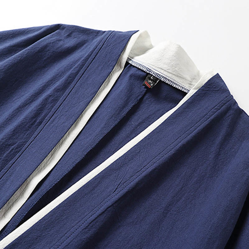 Kimono Hanfu deux pièces pour homme, manches courtes, broderie, en coton confortable, avec Buddha Stones - image 4