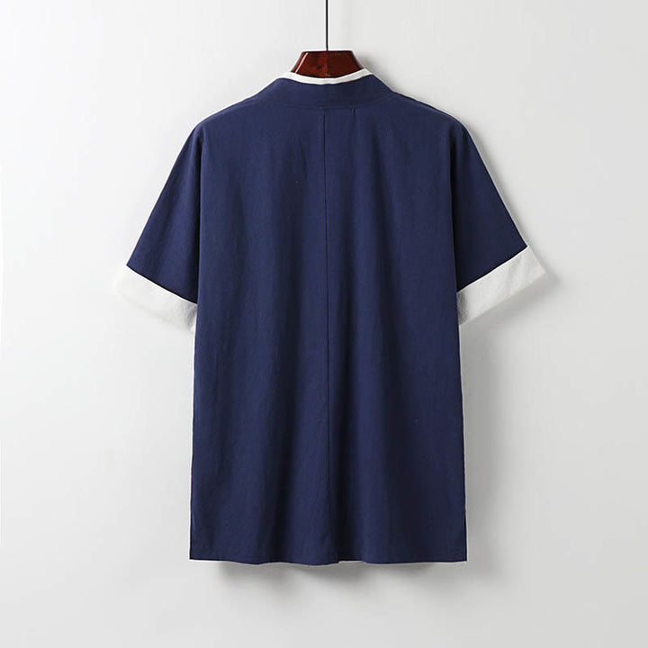 Cardigan à manches mi-longues en fausse Buddha Stones pour homme, chemise en coton confortable brodée Hanfu - image 3