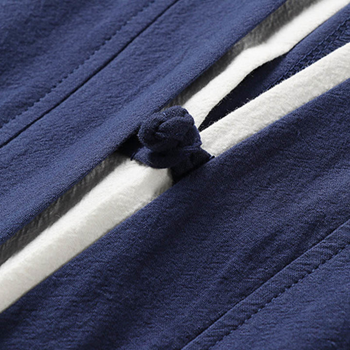 Kimono Hanfu deux pièces pour homme, manches courtes, broderie, en coton confortable, avec Buddha Stones - image 5