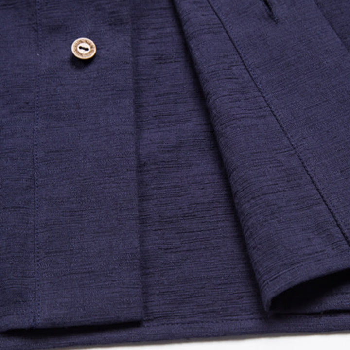 Chemise à manches courtes pour homme Buddha Stones avec poche et col en V, en coton et lin confortables. - image 12