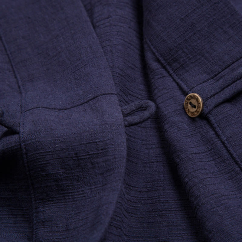 Chemise à manches courtes pour homme Buddha Stones avec poche et cardigan à col cranté Chemise confortable en coton et lin