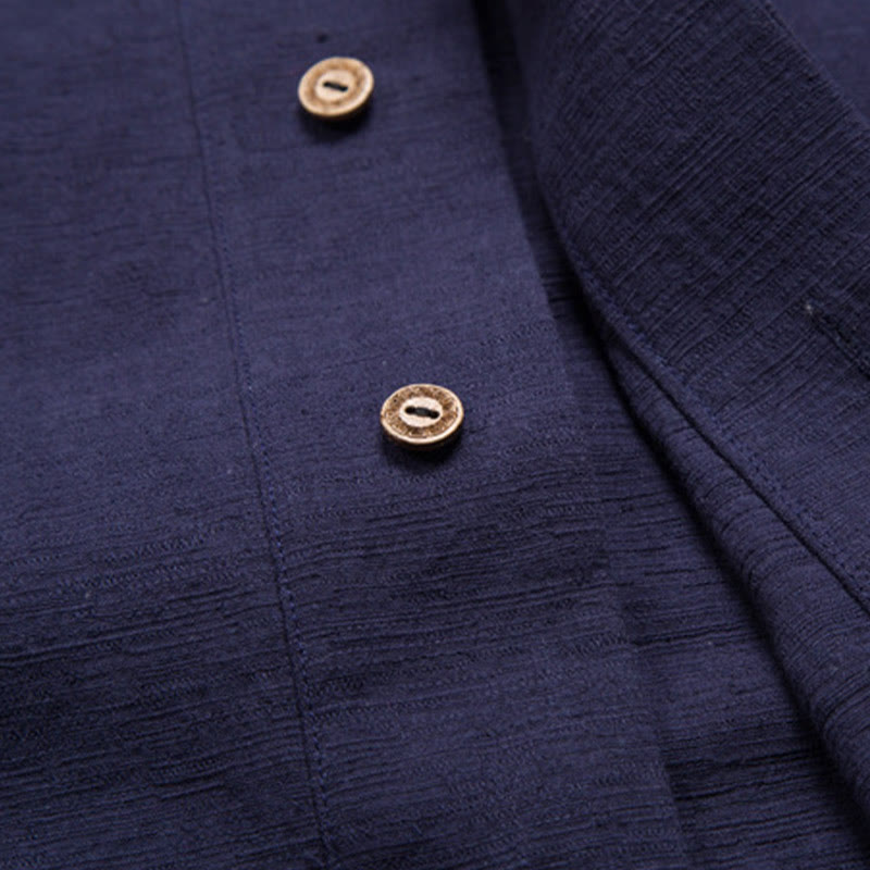 Chemise à manches courtes pour homme Buddha Stones avec poche et col en V, en coton et lin confortables. - image 13