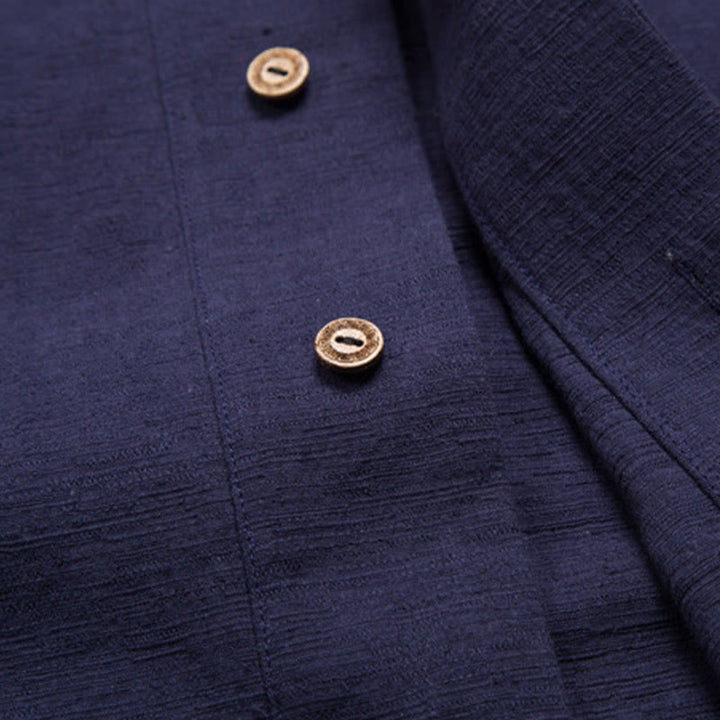 Chemise à manches courtes pour homme Buddha Stones avec poche et col en V, en coton et lin confortables. - image 13