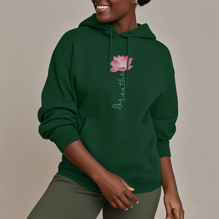 Sweat à capuche en polyester doublé Buddha Stones BREATHE Lotus