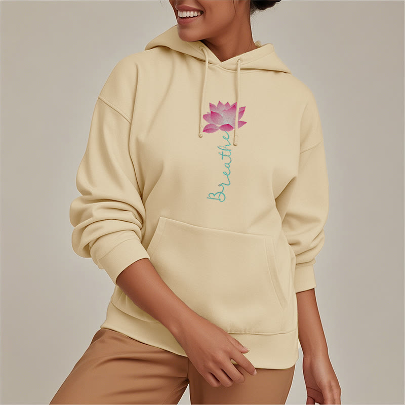 Sweat à capuche en polyester doublé Buddha Stones BREATHE Lotus