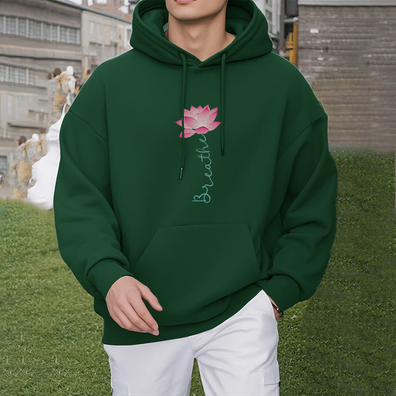 Sweat à capuche en polyester doublé Buddha Stones BREATHE Lotus