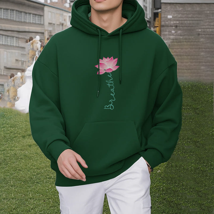 Sweat à capuche en polyester doublé Buddha Stones BREATHE Lotus