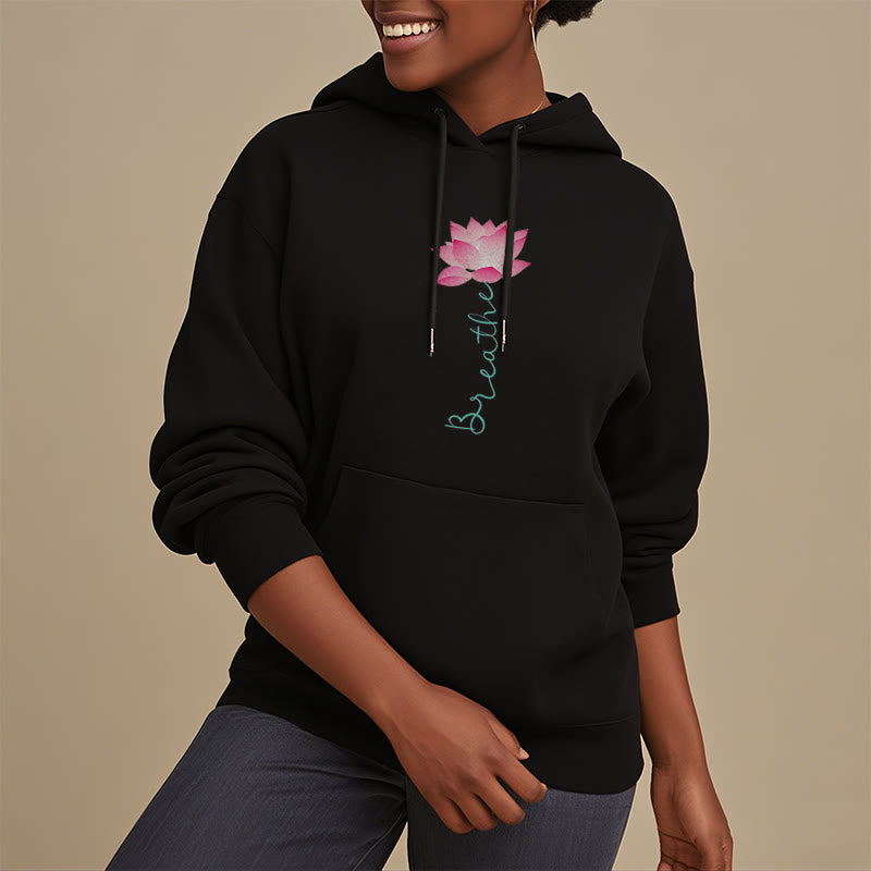 Sweat à capuche en polyester doublé Buddha Stones BREATHE Lotus