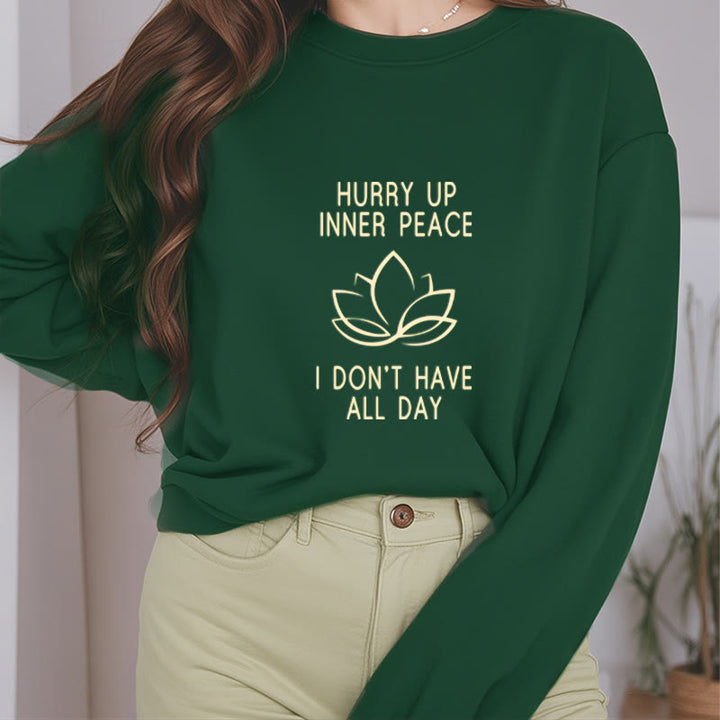 Sweat-shirt à col rond doublé polaire Buddha Stones HURRY UP INNER PEACE