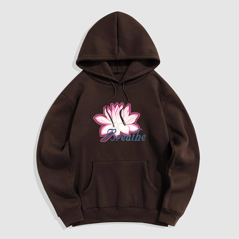 Sweat à capuche en polyester doublé Buddha Stones BREATHE Lotus Flower