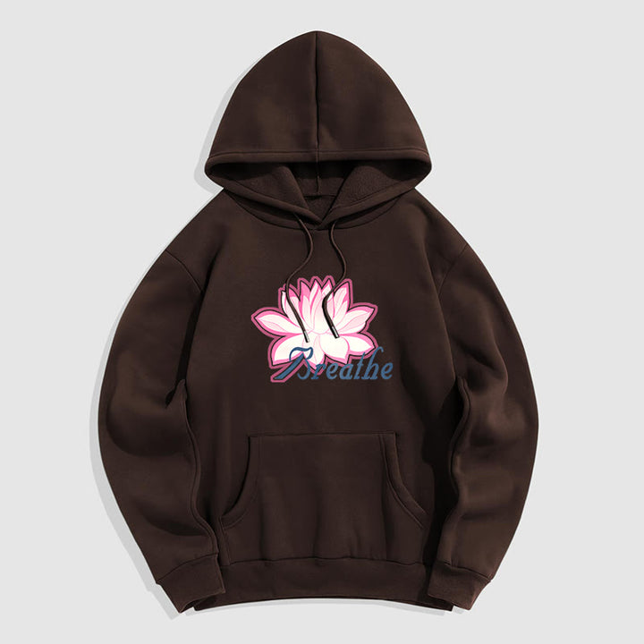 Sweat à capuche en polyester doublé Buddha Stones BREATHE Lotus Flower