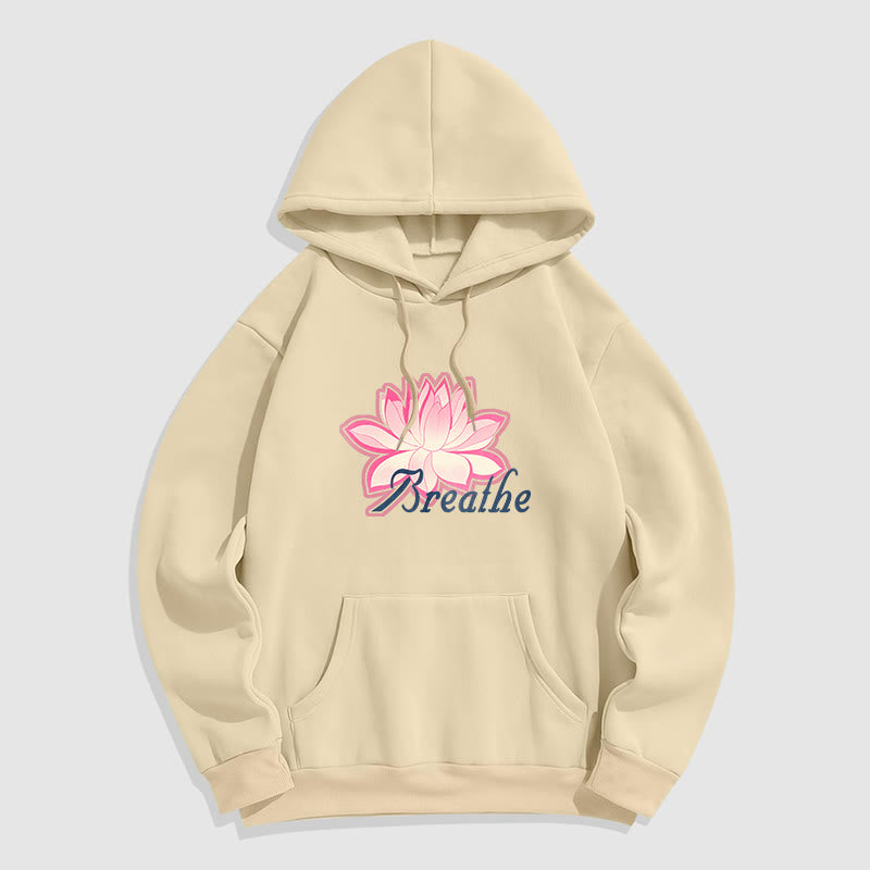 Sweat à capuche en polyester doublé Buddha Stones BREATHE Lotus Flower