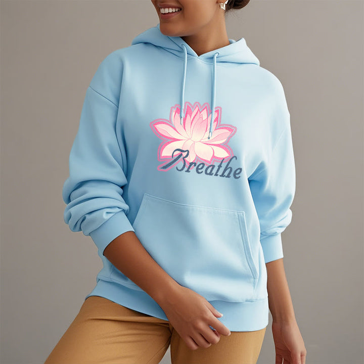 Sweat à capuche en polyester doublé Buddha Stones BREATHE Lotus Flower