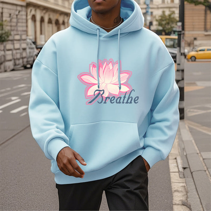 Sweat à capuche en polyester doublé Buddha Stones BREATHE Lotus Flower