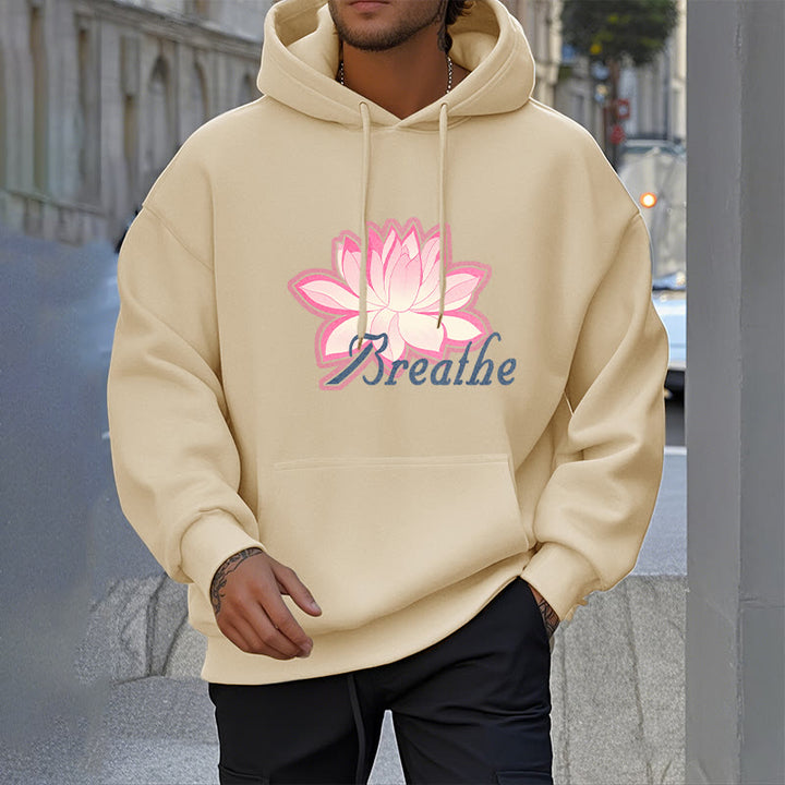Sweat à capuche en polyester doublé Buddha Stones BREATHE Lotus Flower