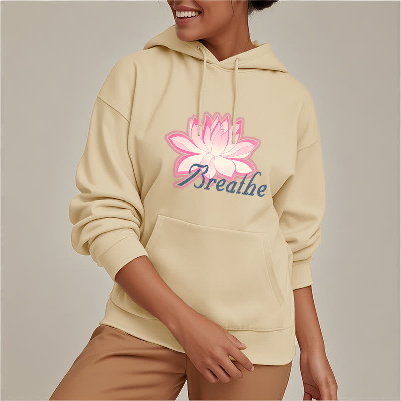 Sweat à capuche en polyester doublé Buddha Stones BREATHE Lotus Flower
