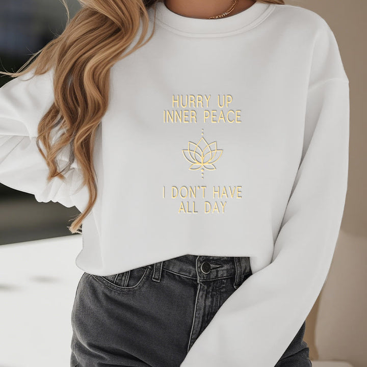 Sweat-shirt à col rond doublé polaire Buddha Stones HURRY UP INNER PEACE
