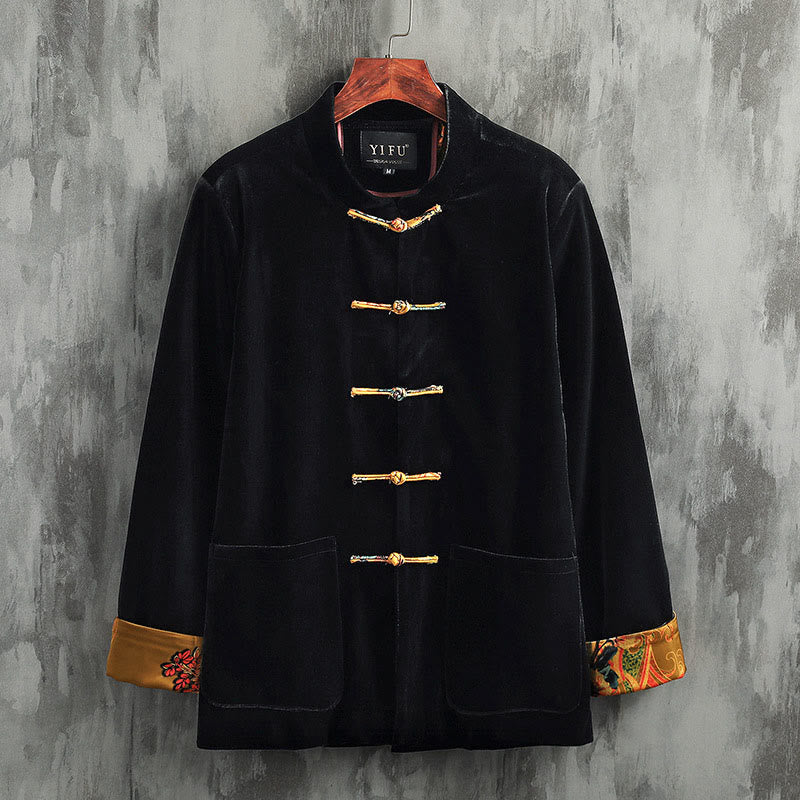 Veste en coton à col rond et boutons de grenouille pour homme avec costume Tang Buddha Stones - Bouton jaune - US/UK/AU42，EU52 (3XL) - image 0