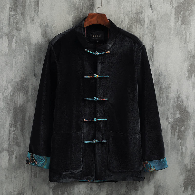 Veste en coton à col rond et boutons de grenouille pour homme avec costume Tang Buddha Stones - Bouton bleu - US/UK/AU42，EU52 (3XL) - image 6