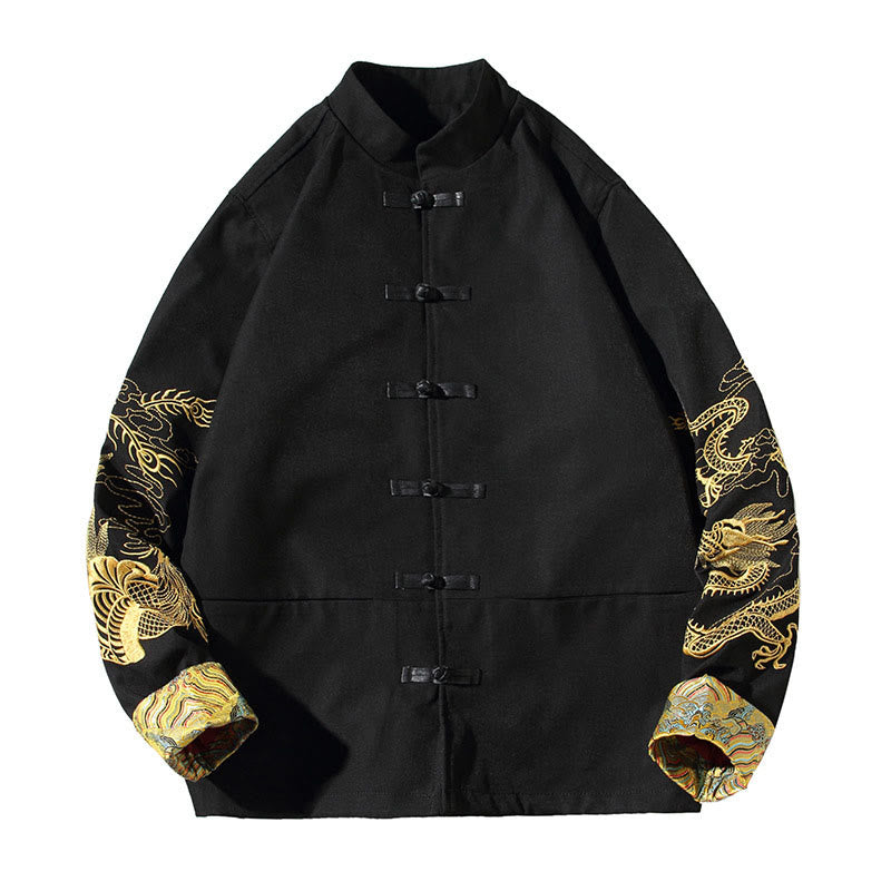 Veste en coton décontractée à boutons de grenouille pour homme avec broderie de dragon et de phénix - image 17