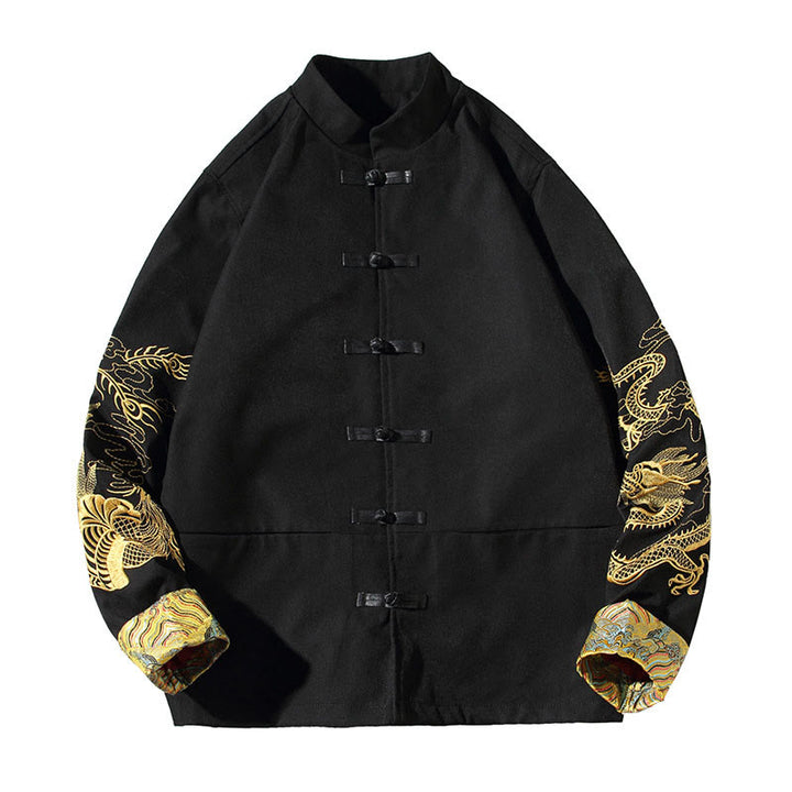 Veste en coton décontractée à boutons de grenouille pour homme avec broderie de dragon et de phénix - image 17