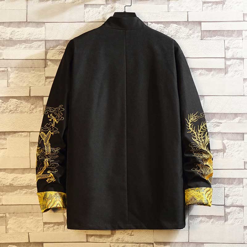 Veste en coton décontractée à boutons de grenouille pour homme avec broderie de dragon et de phénix - image 1