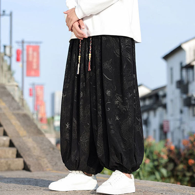 Pantalon décontracté en coton uni avec poches pour homme, motif dragon et Buddha Stones - image 16