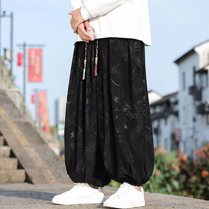 Pantalon décontracté en coton uni avec poches pour homme, motif dragon et Buddha Stones - image 16